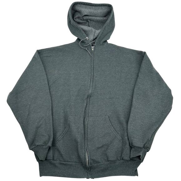 Vintage 90s Jerzees Nublend Blank Full Zip-Up Hoodie Men's XL Dark Heather Grey - Picture 1 of 7